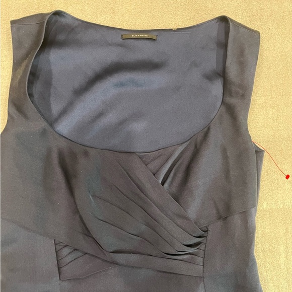 [6] Elie Tahari Dress Silk Blue Sleeveless Scoop Neck Pleat Bodice Sheath - Picture 3 of 10